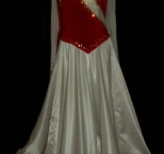 White and Red Velvet Ballroom Dress